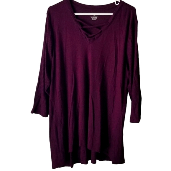 Lane Bryant Purple Rib Knit Lace Up V Neck Stretch Sweater Size 18/20